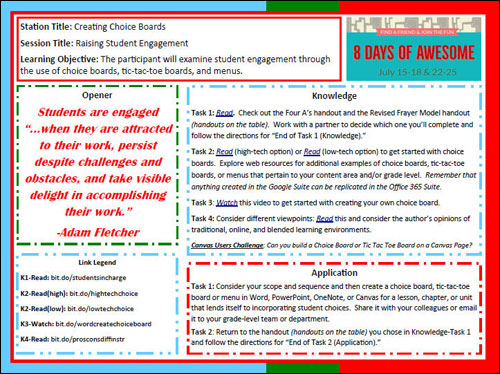 image of a FLEX activity focusing on choice boards